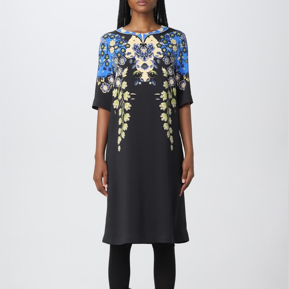 Elegant Black and Blue Floral Dress